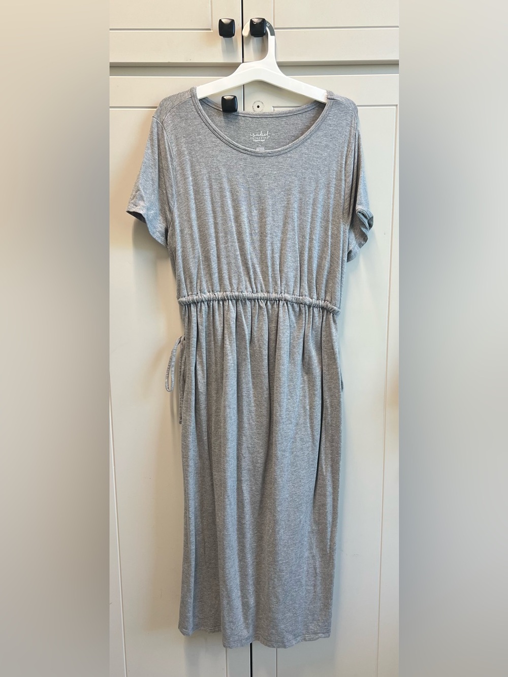 Heather Gray Drawstring Maternity Waist Midi Dress